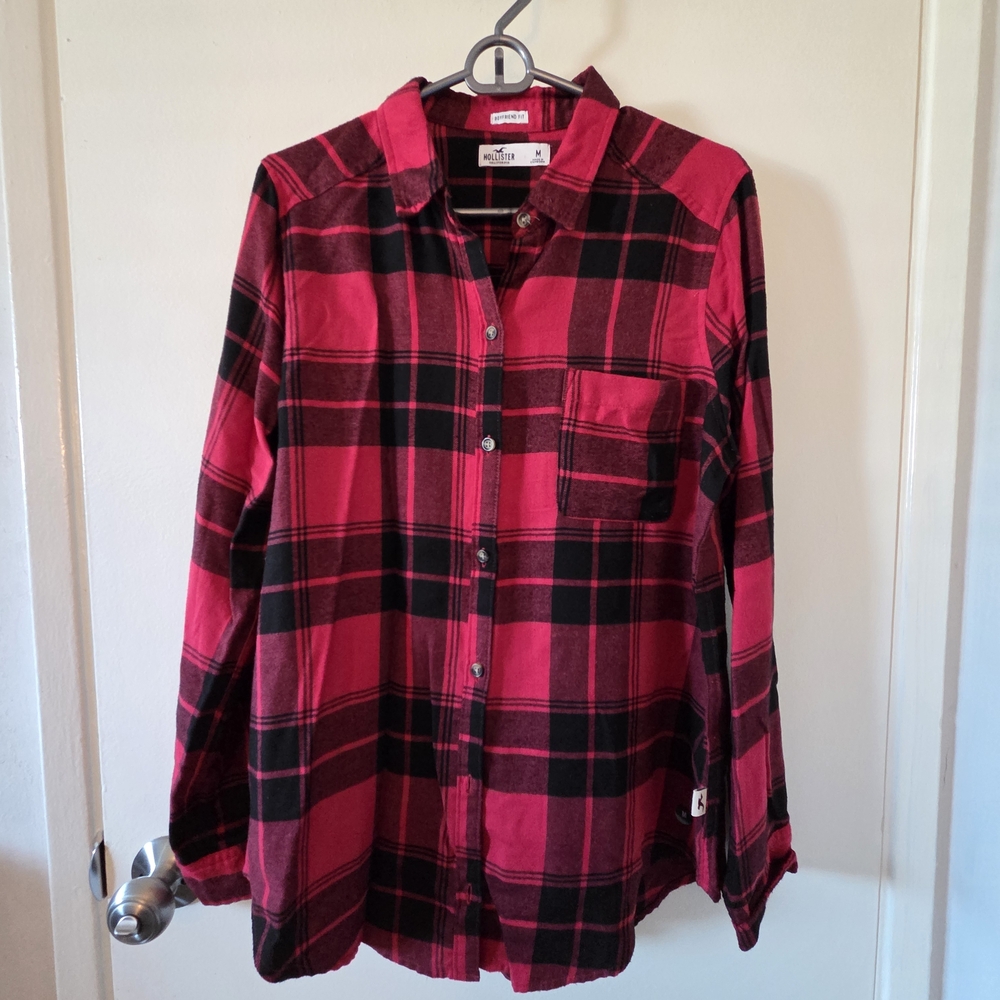 Hollister Red and Black Plaid Boyfriend Shirt